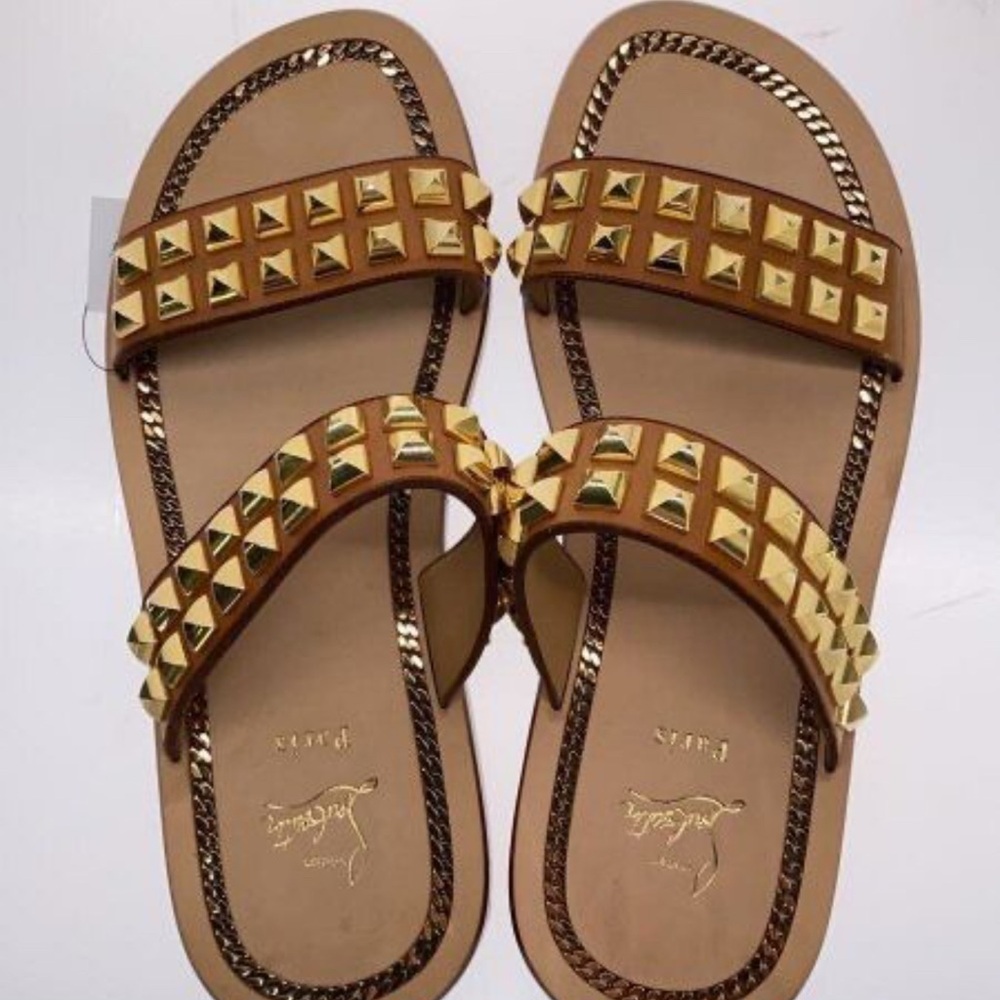 Christian Louboutin Cadena beach Gold Stud Sandals WITH BOX AND DUST BAGS
